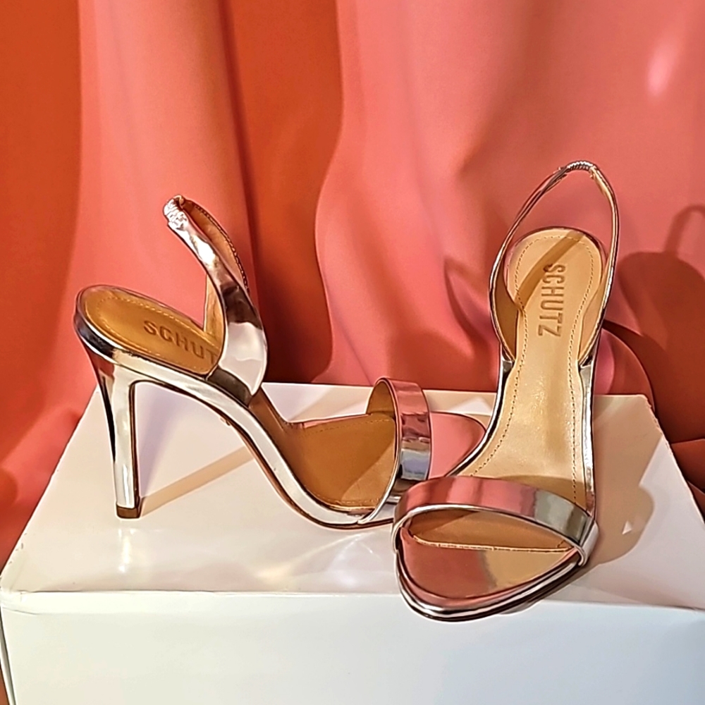 SchutzLuriane Metallic Leather Slingback High-Heel Sandals New size 7